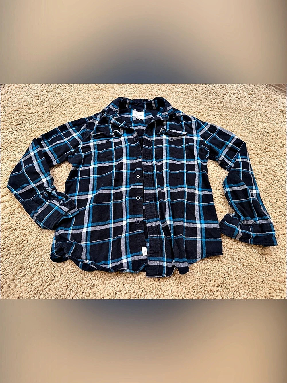American Eagle Men's Plaid Button Down Shirt in Black & Blue